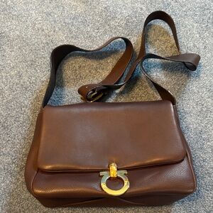 Salvatore Ferragamo Dark Brown Shoulder Bag with Gold Accent